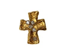 Broche croix baroque cristaux CHRISTIAN LACROIX Vintage 1990's