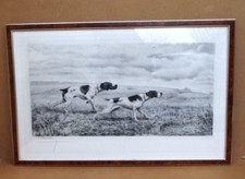 Léon DANCHIN 1887-1938 Lithographie 2 chiens de chasse à l’arrêt copyright 1932