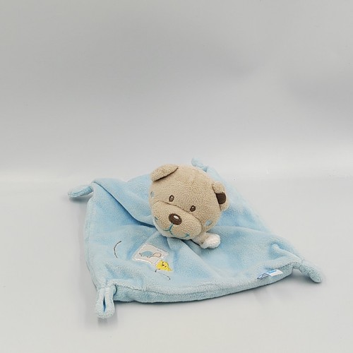 Doudou plat carré ours bleu