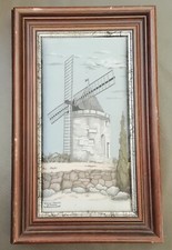 Petit tableau soie tissée moulin à vent le tisserand 