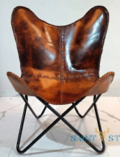 Chaise Papillon En Cuir Authentique Meublé Vintage Fait Main