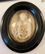 Ancienne Sculpture Reliquaire Vierge a L'enfant Napoléon III Grand Cadre Ovale