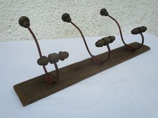 Ancien porte-manteaux/patère mural bois et fer 1900 Art-déco bois tourné