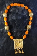 Yémen Ancien Collier Ethnique Argent et Ambre Ethnic Jewelry Silver and Amber