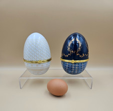 Lot 2 grandes boîtes œufs porcelaine bronze style Fabergé/Limoges vintage bijoux