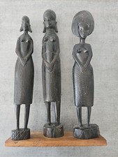 Lot de 3 grandes statuettes africaines en bois sculpté – artisanat – déco...