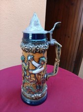 Cruche Chope Gerz Germany Pot Pichet Bière avec couvercle étain Ancienne Rare