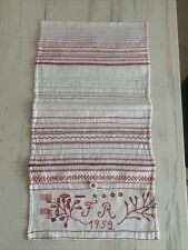 ancien abécédaire art populaire alsace Monogrammé Daté Cache Serviette XIX Eme