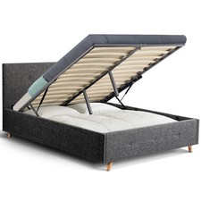 Lit coffre double scandinave LULEA avec tête de lit et sommier 140 x 190 cm tiss