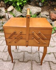Travailleuse Boîte à Couture Vintage Bois Clair années 60 Pieds Galbés Ancien