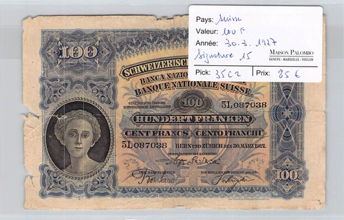 Suisse 100 francs - -,