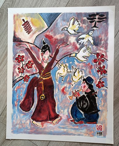 Tableau huile signé peng - tableau,