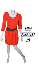 Sud Express Taille 38  Superbe robe manches 3/4 rouge orangé