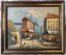 Tableau huile sur Toile rue de Montmartre animée signé Burnett