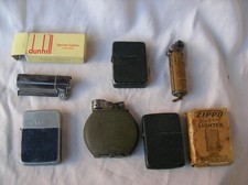 WW2 LOT DE 6 BRIQUETS/ZIPPOS AMÉRICAIN EVANS DUNHILL ZIPPO PARK THE WINDY RARE