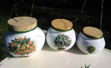 SERIE DE 3 POTS EMAILLES FRUITS 2 EMAIL VERITABLE NEUFS DECO UTILE ALIMENTAIRES