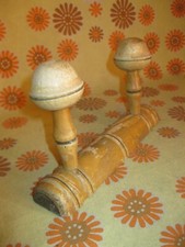Vintage 50s Ancien VESTIAIRE en BOIS IMITATION BAMBOU PORTE-MANTEAUX 2 PATERES