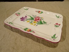 Grand plat rectangulaire faïence Lunéville KG modèle réverbère décor floral