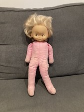 Vintage Ancienne Poupée Clodrey Langeais Blonde Corps Mou En Tissu Rose