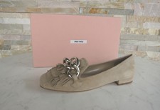 Miu Eu 36,5 Chaussures Basses Escarpins Slipper 5S940A Franges Beige Neuf Ancien