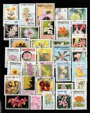 LES FLEURS - LOT DE TIMBRES OBLITÉRÉS THÈME LES FLEURS FLORE