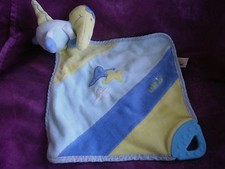 doudou plat crocodile dinosaure bleu vert anneau dentition  BABYSUN