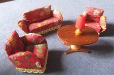 ANCIEN SALON CANAPE FAUTEUILS EN BOIS POUR MAISON DE POUPEES