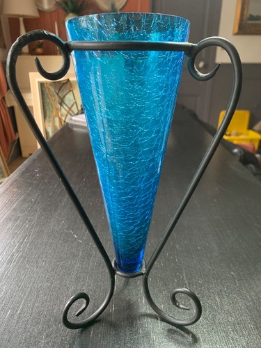 Vase verre bleu fer - vase,