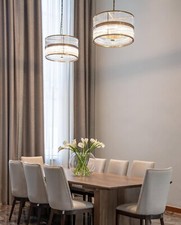 Lustre à deux niveaux design industriel en laiton et verre - plafonnier élégant