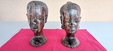 Couple Art africain 2 Têtes anciennes années 50/60 Sculpture statue en bois