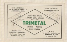 21/513 AUBERVILLIERS / Buvard TRIMETAL société des COULEURS ZINCIQUES noisy sec