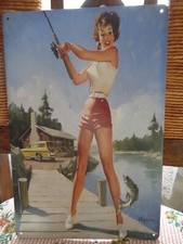 TOLE METAL PIN UP PECHE TRUITE