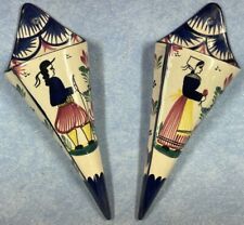 Quimper Belle paire de bouquetière cornet d'applique Manufacture HB Quimper 25cm