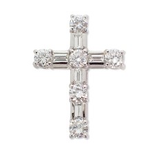 [Occasion] Pt900 Diamond Cross Motif Pendentif Top / j83-2