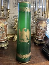 Grand Vase verre Vert émaillé Aigle Napoléon H.42 Cm