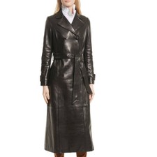 Trench-coat en cuir noir pour