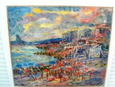 SOURDILLON BERTHE - St LAURENT DU VAR (06) LA PLAGE -GRANDE HUILE SUR TOILE-1960