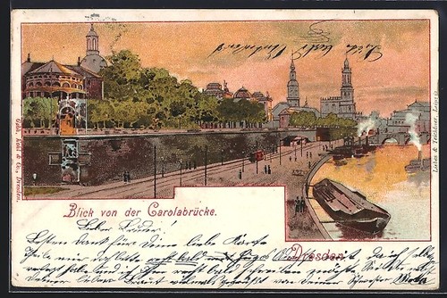 Lithographie dresde vue du - dresde,,