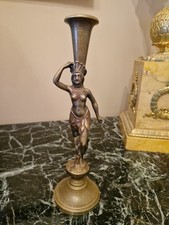 Bougeoir Ancien En Bronze, Fut Personnage Fin XIX Ème S 