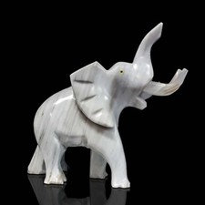 Sculpture de Table Éléphant en Marbre Blanc White Marble Table Sculpture H.25cm