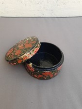 Boîte à bijoux Ronde en papier mâché laquée peinte à la main, originaire d'Inde,