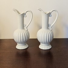 Vtg White Ceramic Fluted Vases