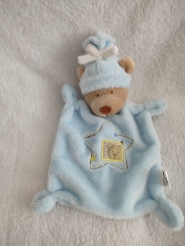 Doudou peluche plat ours bleu - doudou,