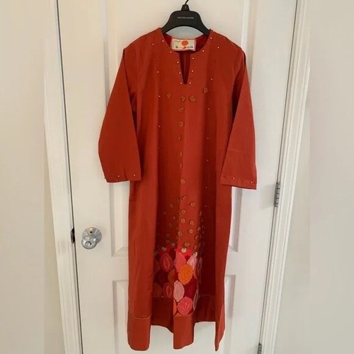 Fire orange embroidered - orange, dress