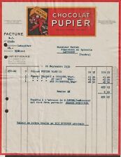 CHOCOLAT PUPIER: Ancienne facture  et traite illustrées de 1930 - Saint-Etienne