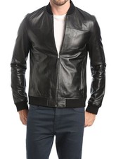 Veste homme 100 % cuir véritable bombardier motard coupe slim noir en peau...