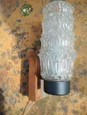 APPLIQUE MURALE VINTAGE EMBASE METAL NOIR ET BOIS & TULIPE ABAT-JOUR VERRE