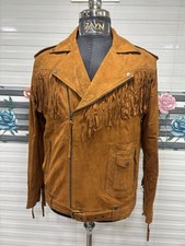 Veste homme 100% pur daim franges marron moto motard vintage veste ceinturée
