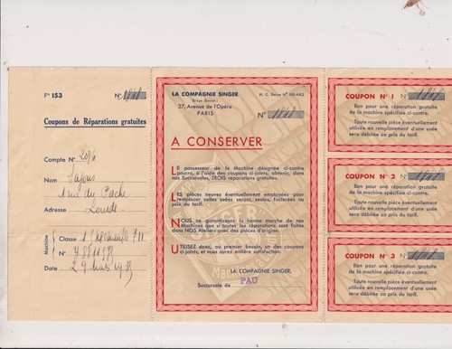 Mars 1935 singer coupons - 1935., singer.