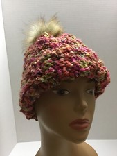 Crocheted Beanie Faux Fur Pom
